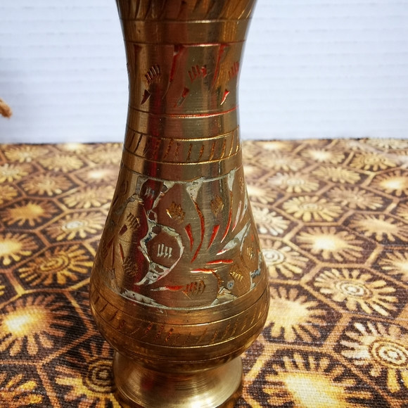 Vintage Brass Miniature Etched Bud Vase - Picture 3 of 11